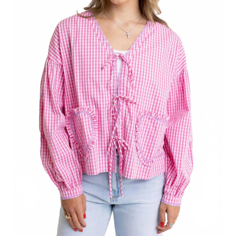 NEW KARLIE vintage heart top in pink